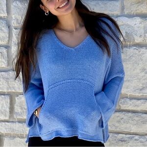 Wooden Ships Nomad V-neck Sweater in Beach Sky Blue small/medium